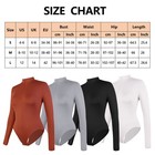 Women Long Sleeve Mock Neck Bodysuit Plain Leotard Top Fitted Zipper Jumpsuit Us