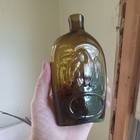 1840s Open Pontil Pint Double Eagle Historical Flask Olive Amber New England