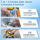 Upgraded 3 In 1 Kitchen Sink Drain Strainer Stopper stainless Steel Wrap Around