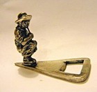 Rare Vintage 1950s Sterling Silver Wedge Bottle Opener With Smoking Man Figure 