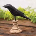 Primitive Vtg Style Farmhouse Wooden Carved Black Bird Crow Pedestal Spindle