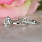 Bridal Wedding Ring Set 2 40ct Pear Cut Created Diamonds 14k White Gold Finish