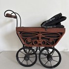 Antique Carriage For Dolls Baby  Decor Stroller Wood  Metal  wicker Brown black 