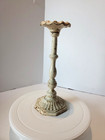 Vintage White Cast Iron Distressed Candlestick Neoclassical Rustic Heavy