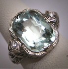 Vintage Art Deco Style 14 75ct Aquamarine Diamond 1920-35 Unique 925 Silver Ring