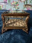 Antique French Enameled Jewelry Box Bronze Mount Beveled Glass 19th Century