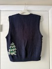 Vintage 90s Christmas Sweater Vest Navy Snowman Trees Snowflake Ugly Xmas Knit