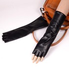 Women s Real Leather Semi-finger Fingerless Party Evening Opera long Gloves