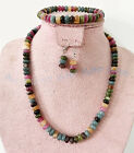 Natural Colorful Tourmaline Rondelle Gems Beads Necklace Bracelet Earrings Set