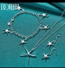 Doteffil 3pcs 925 Sterling Silver Starfish Earring Necklace Bracelet Set For Wom