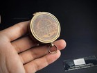 Handmade Antique Thread Brass Compass Nautical With Leather Case Pocket Sundial
