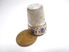 Antique Lapis Stone Sterling Silver 925 Antique Victorian Era Sewing Thimble