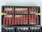 Vtg Chinese Lotus Flower Brand Abacus Wood   Brass Lot Of 2 Red Black Look