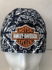 Harley-davidson Barbed Wire Skull And Flame Doo-rag Biker Headwrap Black Cotton
