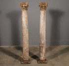 Antique French Solid Oak Highly Carved Corinthian Fireplace Side Pillars Rustic