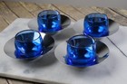Revere Ware Giftware Service Cups Chrome Plates Blue Glasses-set Of 4 Vintage