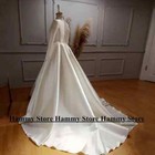 Elegant Satin Wedding Dresses Muslim High Neck Long Sleeves A Line Bridal Gowns 
