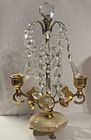 Antique Brass And Marble Taper Candle Holder With Crystals