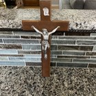 Vintage 12    Tall Wood   Metal  Crucifix Inri Cross Wall Hanging