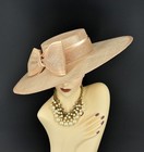 M23155  Peach  wide Brim Sinamay Fascinator Hat Kentucky Derby Wedding Church