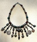 Vtg Tribal Native Navajo Chunky Statement Beaded Dangling Stones Bib Necklace