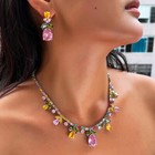 Chic Multicolor Drop Leaf Wedding Necklace Earrings Silver Plated Cz Jewelry Set