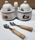 Smuckers Double Covered Jam Jelly Jar W spoons Preserves Ceramic Bowl Vintage