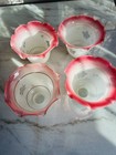 Vintage Pink Frosted Glass Lamp Shades Set Of 4 Floral Etched Scalloped Rim