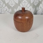 Vintage Mcm Wood Turned Apple Shaped Trinket Box W lid  Handmade Usa 4  Tall