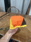 Vintage Reese s Pieces Candy Elastic Back Brown Yellow Orange Cloth Cap Hat 