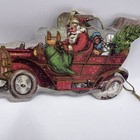 Vintage Christmas Cut Cardboard Double Sided Victorian Santa In Car 4    Ornament
