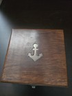 Mini Nautical Wooden Trinket Box Brass Anchor Inlay Felt Lined