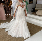 Mermaid Wedding Dress With Cape  Strapless Lace Appliques Plus Size Bridal Gown