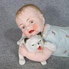 Antique Gebruder Heubach Porcelain Piano Baby With Cat Bisque German