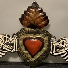 15x7    Day Of The Dead Angels Skeletons Praying Sacred Heart Hand Painted Metal