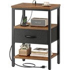 Nightstand W  Charging Station Usb Port Fabric Drawer Storage Shelf Metal Frame