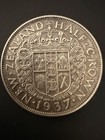 1937 New Zealand Silver Half Crown Coin King George Vi Circulated 