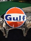 Vintage Large Gulf Dealer Sign Gas Oil Service Station Service Porcelain Sign