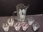 Vintage Cocktail Pitcher Glasses Stir Set Pastel Flowers 8 Pc Mid Century