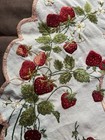 Antique Society Silk Table Topper Hand Embroidered Linen Strawberries 30    Diam