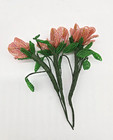 Vtg French Beaded Pink Flower Rose 3 Stems Seed Bead Leaves Handmade Poseable