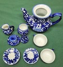 Vintage Handpainted Delft Blue Miniature Tea Set Doll House Mid Century