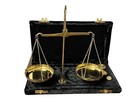 Antique Brass Polished Balance Scale With Velvet Box With Weights Jewelry 100g
