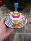 Vintage Tin Toy Spinning Top Ohio Art Train Wood Handle Metal