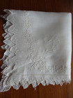 Vgt White Embroidered Monogram  k   Hankie Handkerchief  White Ruffled Edge