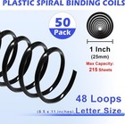 50 Pack Plastic Binding Coils  215 Sheet Capacity  25mm  1   Binding Spirals 