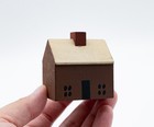 Vintage Artisan Signed Wooden Miniature Village House Cottage Dollhouse Toy