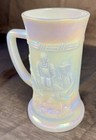 Vintage Federal Iridescent White Pearl Luster Carnival Glass Beer Mug stein 6 