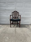Vintage Hepplewhite Style Shield Back Armchair Mahogany Needlepoint Seat Chair