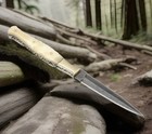 Damascus Double Edged Slick Tooth Pick Boot Knife Camel Bone Handle